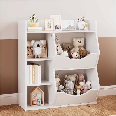 5-Cubby Kids Bookshelf & Playful Bookcase for Boys and Girls, Toy Storage Organizer for Books and Toys