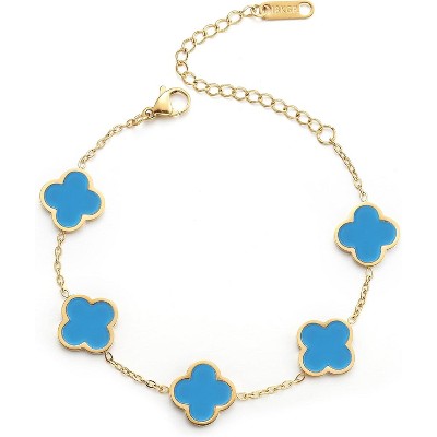 18K Gold Plated Clover Lucky Bracelet for Women White/Black/Red/Green Flower Four Leaf Link Bracelets