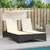 vidaXL Double Sun Lounger Canopy - Poly Rattan Outdoor Patio Recliner, Black with Cream Cushions - 4 of 4