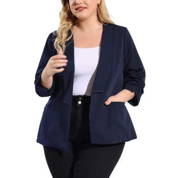 Agnes Orinda Women's Plus Size Fashion Formal with 3/4 Pleated Sleeves and Shawl Collar Blazers