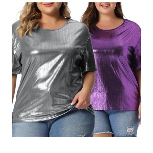 Agnes Orinda Women's Plus Size Metallic Holographic Concert Carnival Party Packs Blouses - 1 of 4