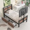Twin Size Metal Platform Bed With MDF Heardboard Two Storage Drawers Rotatable TV Stand Industrial Modern Bed No Box Spring Needed For Bedroom - 2 of 4