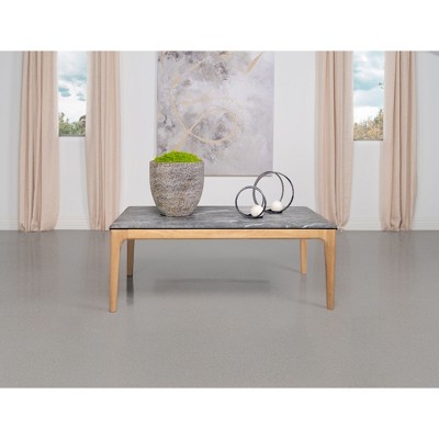 47.25" Rectangular SmartTop Coffee Table with Faux Marble Finish and Natural Brown Base, Perfect for Modern Living Rooms