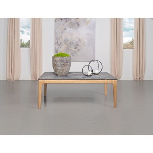 47.25" Rectangular SmartTop Coffee Table with Faux Marble Finish and Natural Brown Base, Perfect for Modern Living Rooms - 1 of 4