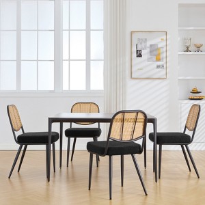 Bekrvio Rattan Dining Chairs Set of 4/6 - Mid Century Modern Boucle Upholstered Cane Back Side Chairs with Metal Legs for Kitchen - 1 of 4