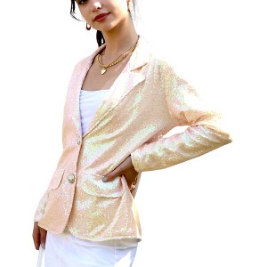 Anna-Kaci Women's Long Sleeve Sparkle Sequin Two Button Blazer Jacket - 1 of 4