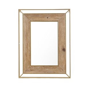LuxenHome Rustic Natual Wood and Open Gold Frame 31.89" H x 24.02" W Rectangular Wall Mirror, Accent and Vanity Brown.. - 1 of 4
