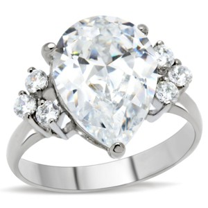 Slickblue Women’s Polished Silver Ring with Large Pear CZ and Smaller Side Stones, Engagement Style, Sizes 5-10 - 1 of 4