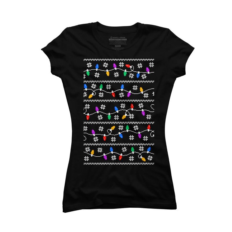 Junior's Design By Humans Christmas Garland Lights Retro Pixel Pattern By R4Design T-Shirt, 1 of 4