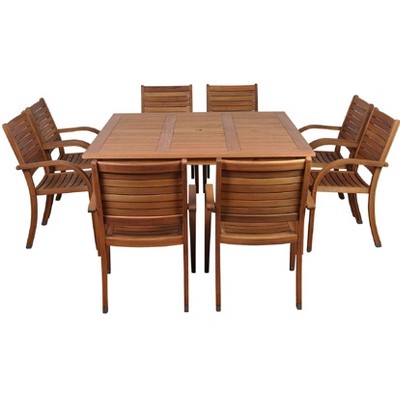 Arizona 9pc Patio Eucalyptus Wood Dining Set - International Home Miami