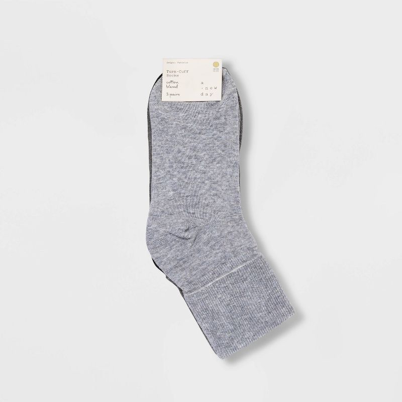 Women&#39;s Mary Jane Fold Over Cuff 3pk Crew Socks - A New Day&#8482; Heather 4-10, 2 of 3