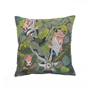 HomeRoots 20" X 20" Gray Salmon And Green 100% Cotton Animal Print Zippered Pillow - 1 of 4