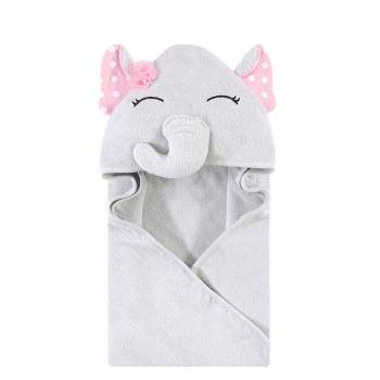 Hudson Baby Infant Girl Cotton Rich Animal Hooded Towel, White Dots Pretty Elephant, One Size