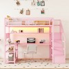 Whisen Full Size Loft Bed with Staircase, Wardrobe, Desk, Storage Shelves, LED Lights & Charge Station - Pink - 3 of 4