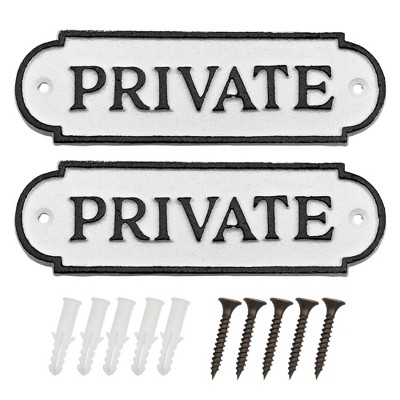 AuldHome Design Cast Iron Private Signs 2pk; Rustic Farmhouse Restricted Area Door Plaques
