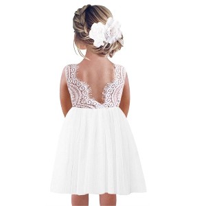 2Bunnies Girls' 6M-10yr Peony Lace Sleeveless Knee Flower Girl Dress White 3T
