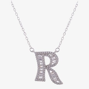 Anna-Kaci Silver Tone Initial Letter Pendant Necklace with Crystal Rhinestone Accents - 1 of 4