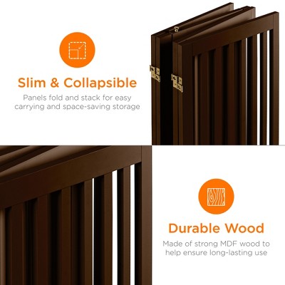 Espresso Freestanding 4-Panel Solid Wood Pet Gate with Walk Through Door