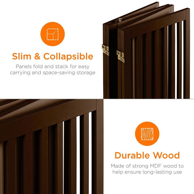 Best Choice Products 31.5in 4-Panel Freestanding Wooden Pet Gate w/ Walk Through Door, Adjustable Pen, 4 of 8
