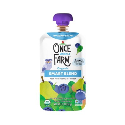Once Upon a Farm Smart Blend Pear-y Blueberry & Spinach Kids' Organic Snack Pouch - 3.2oz