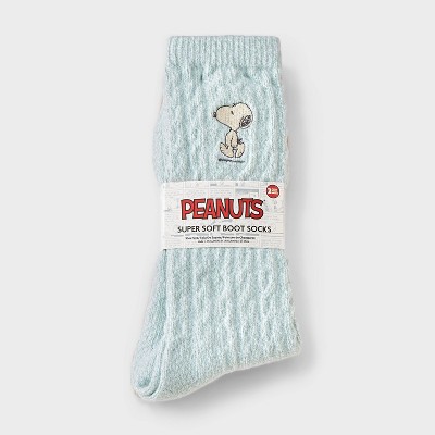 Women's Peanuts Super Soft Embroidered 2pk Crew Socks - Green/Taupe 4-10 - image 2