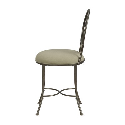 Antique Gray Metal Vanity Stool with Cream Upholstery
