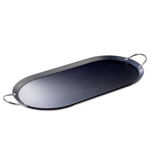 IMUSA 17 Oval Carbon Steel Comal with Metal Handles - Black
