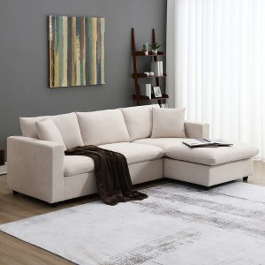 SKRAN Modern Sectional Sofa，101*66"L-shapedwith Polyester Fabric Couch Set Movable Ottoman for Living Room, Apartment(Beige) - 1 of 4