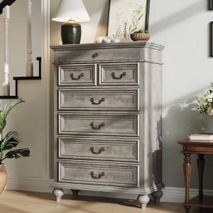 7-Drawer Farmhouse Dresser, 50" Tall Wood Chest w/Rustic Handles, Jewelry Storage Organizer for Bedroom Living Room Hallway - 1 of 4