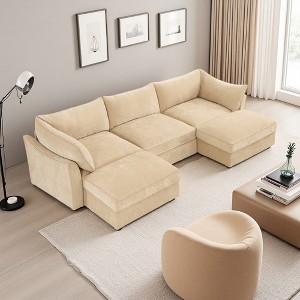 112.6" Chenille U-Shaped Modular Sectional Sofa with Storage Ottomans & Drawers Under Each Seat - 1 of 4