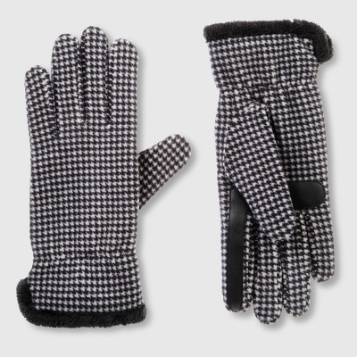 Isotoner Women's Recycled Fleece Hounds Tooth Gloves - Black