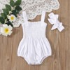MyKids-USA Baby Girls Solid Color Sleeveless Summer Shirred Bodysuit Onesies & Headband - 2 of 4