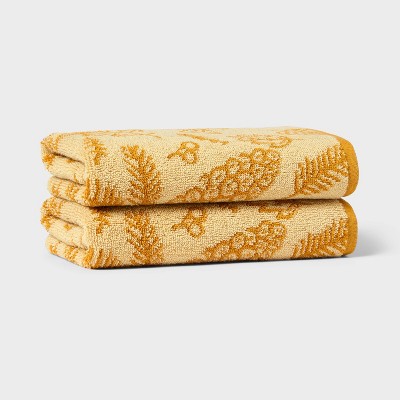 2pk Leaves Harvest Hand Towel Set Gold - Room Essentials™