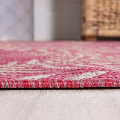 Fuchsia and Light Gray Palm Frond Synthetic Runner Rug, 2'-2" x 8'