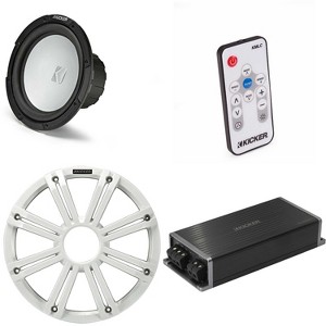 Kicker Marine KPX500.1 Powersports Amp & 10" 2 Ohm ( White Grill )Subwoofer Audio Upgrade, Includes LED Remote - 1 of 4