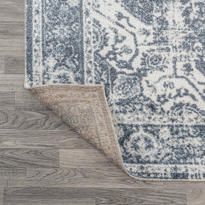 Keesha Blue and Cream Medallion Washable Area Rug 5'3" x 7'7"