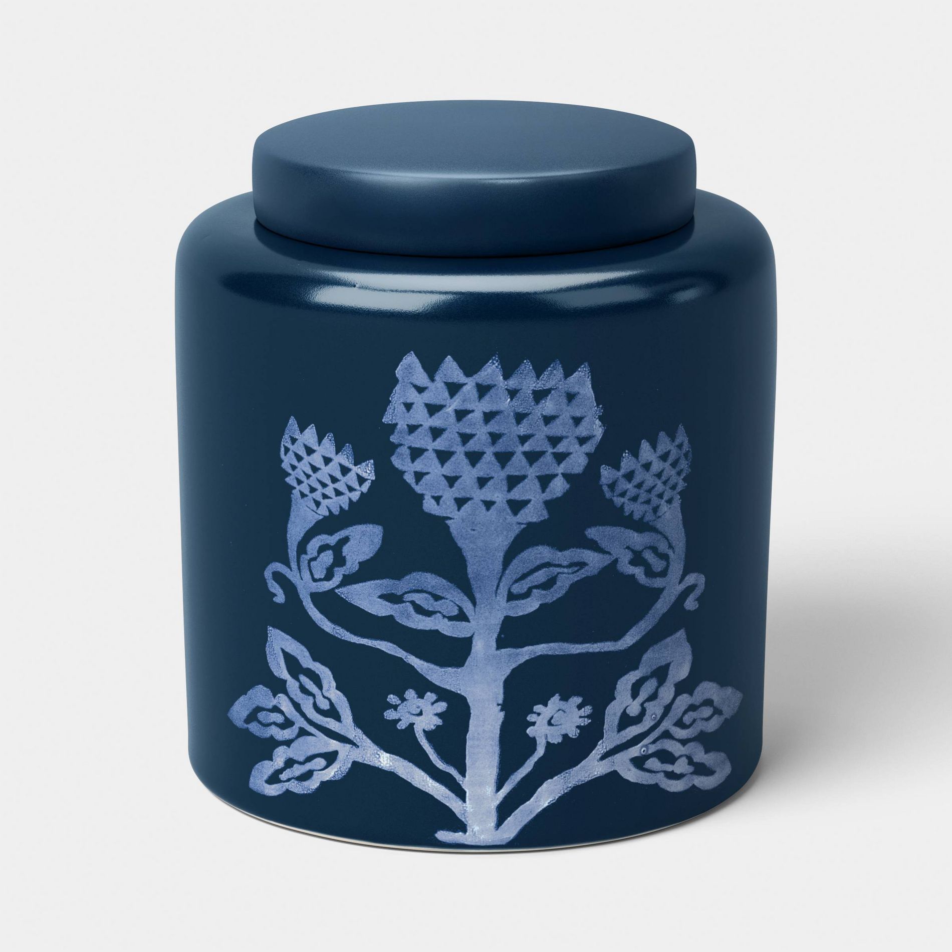 Large Stoneware Floral Food Storage Canister Blue - Threshold™