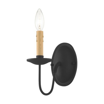 Transitional Black Steel 1-Light Wall Sconce with Dimmable Candelabra
