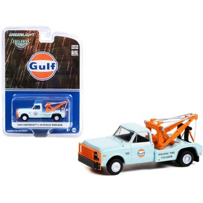 1969 Chevrolet C-30 Dually Wrecker Tow Truck "Gulf Oil" Light Blue "Welding Tire Collision" 1/64 Diecast Model Car by Greenlight