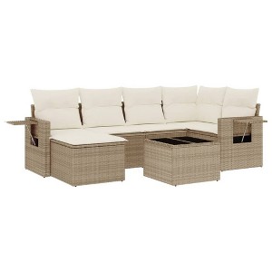vidaXL 7 Piece Patio Sofa Set with Cushions Poly Rattan - Beige and Cream Without Table - 1 of 4