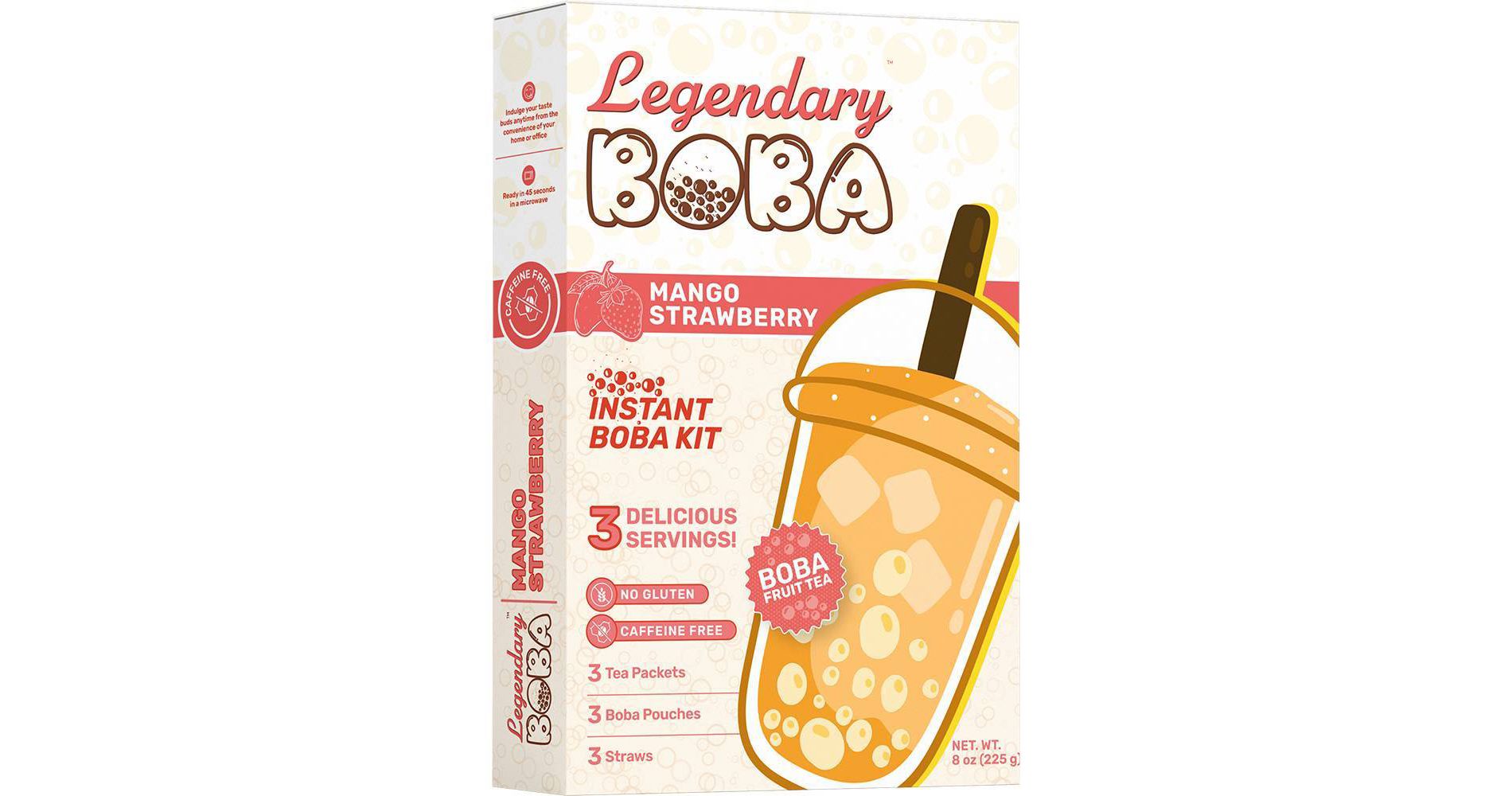 Legendary Boba Mango Strawberry Instant Boba Fruit Tea Kit - Caffeine Free - 8oz/3ct
