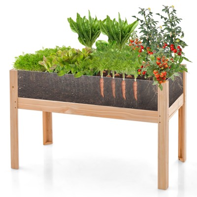 Tangkula Raised Wooden Garden Bed with Legs 24"/31” Elevated Planter Box with 2 Acrylic Panel Sides Drain Holes, Movable Beds