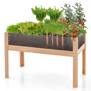 Tangkula Raised Wooden Garden Bed with Legs 24"/31” Elevated Planter Box with 2 Acrylic Panel Sides Drain Holes, Movable Beds - 1 of 4