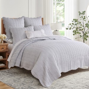 Martha Stripe Taupe Euro Sham Set of 2 - Levtex Home - 1 of 4
