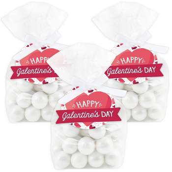 Big Dot of Happiness Happy Galentine's Day - Valentine's Day Party Clear Goodie Favor Bags - Treat Bags With Tags - Set of 12