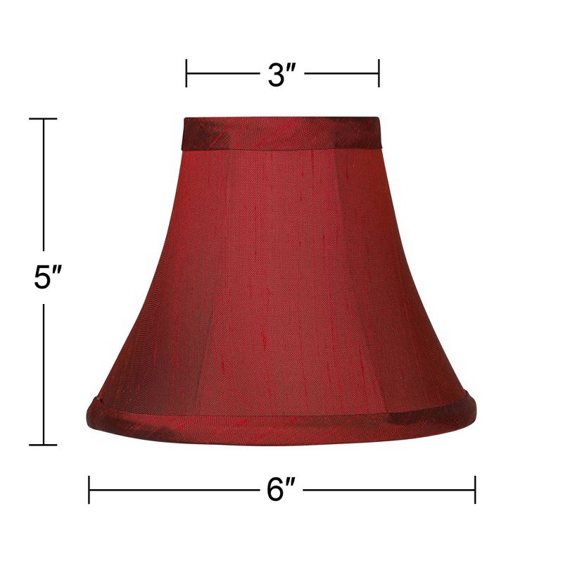 Springcrest Set of 6 Bell Lamp Shades Deep Red Faux Silk Small 3" Top x 6" Bottom x 5" High Candelabra Clip-On Fitting, 5 of 9