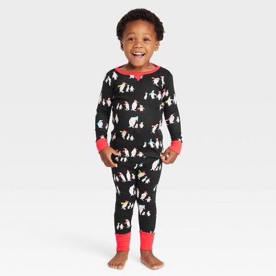 Toddler Holiday Penguins Print Matching Family Pajama Set - Wondershop™ Black