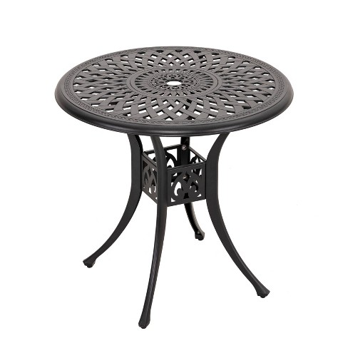 31” Round Cast Aluminum Dining Table Outdoor Patio Retro Bistro Dining Table with 2” Umbrella Hole 