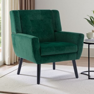 Modern Velvet Accent Chair with Curved Back and Wood Legs - 1 of 4