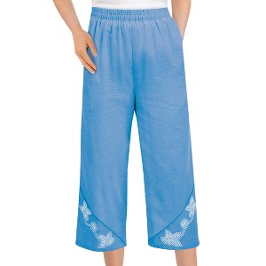 Collections Etc Eyelet Trimmed Easy-to-Wear Elasticized Waist Capris - 1 of 4